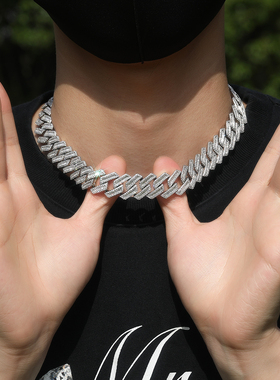 嘻哈诺米糯米同款项链百搭2024中国新说唱同款项链满钻条形古巴链