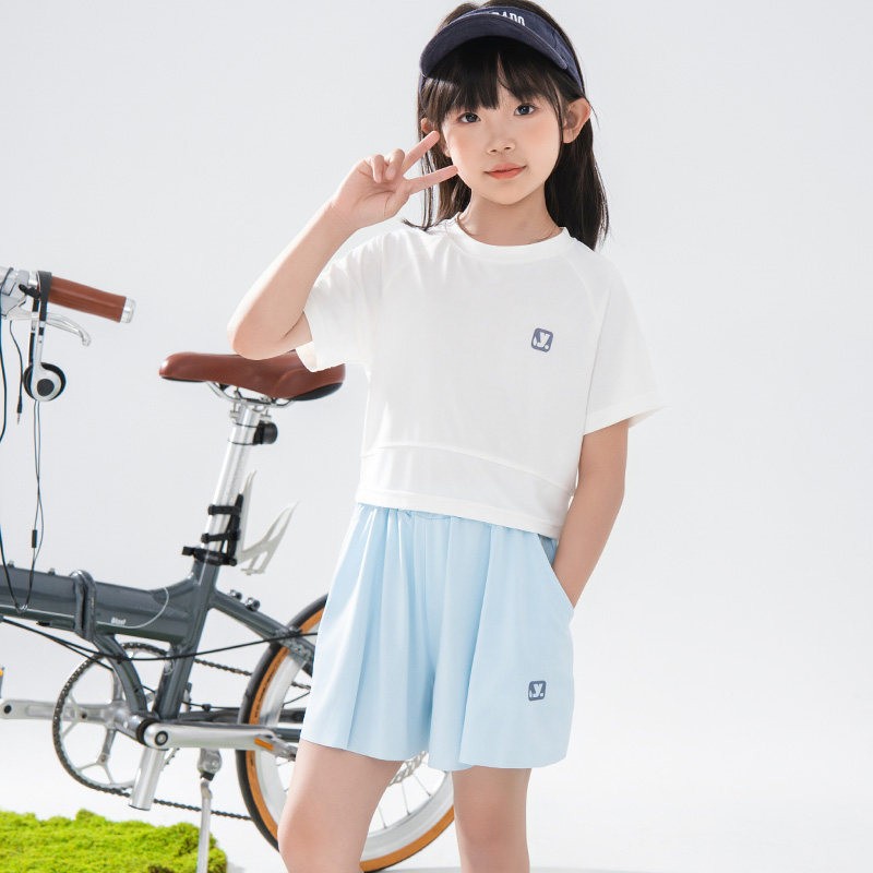 夏季儿童冰丝运动套装女童短袖裙裤两件套装中大童青少年速干薄款