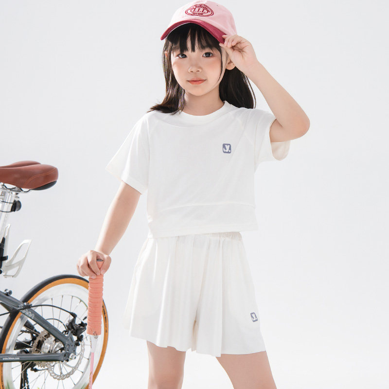 夏季儿童冰丝运动套装女童短袖裙裤两件套装中大童青少年速干薄款