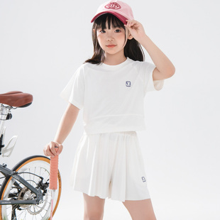 夏季儿童冰丝运动套装女童短袖裙裤两件套装中大童青少年速干薄款
