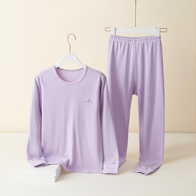 秋冬儿童纯棉保暖内衣套装女童青少年学生紫色秋衣秋裤家居服套装