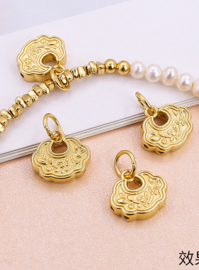 纯银女古法花纹长命锁吊坠