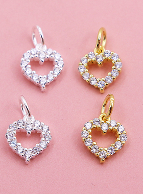 diy心形纯银手链镶钻镀黄金吊坠