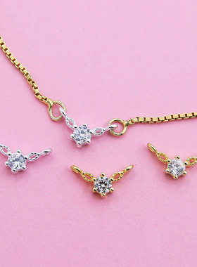 diy锆石纯银项链双环迷你小吊坠