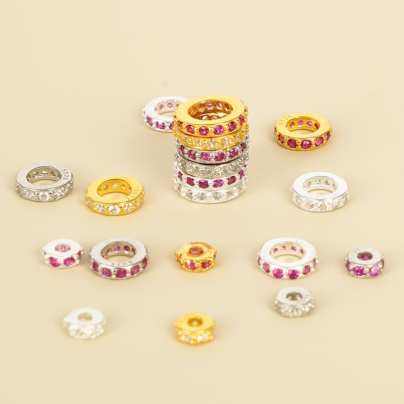 S925纯银镀金镶钻隔片隔珠DIY