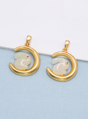 S925纯银和田玉月亮兔挂坠