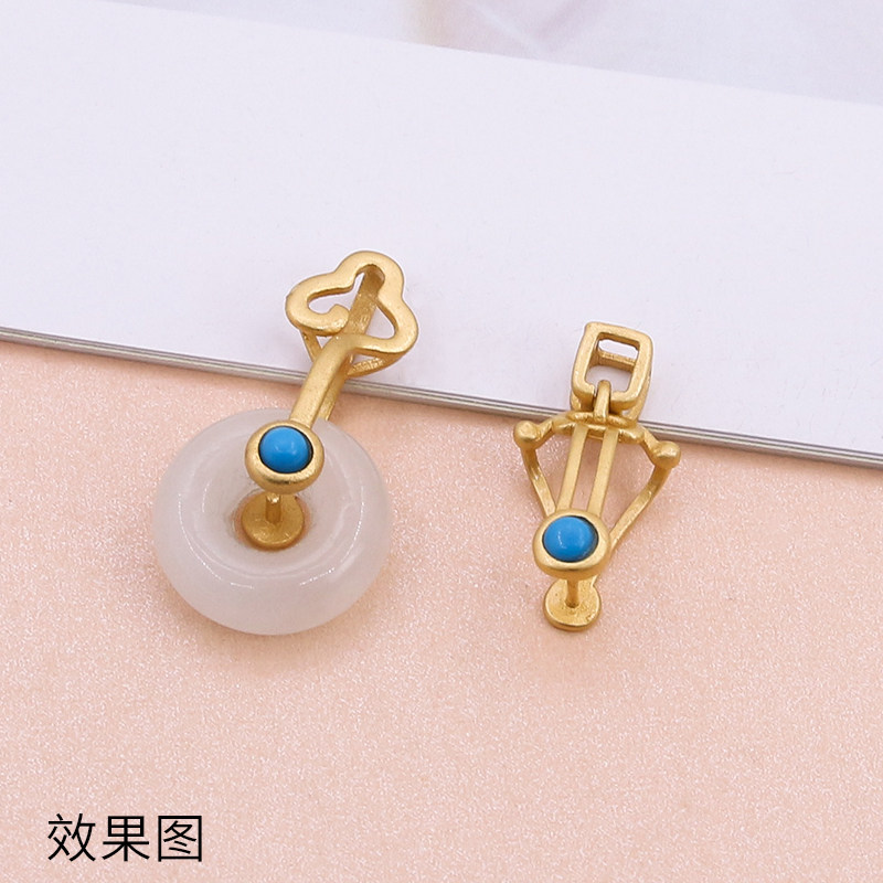 S925纯银简易古法金祥云平安扣子DIY翡翠扣琥珀长扣吊坠夹扣扣头