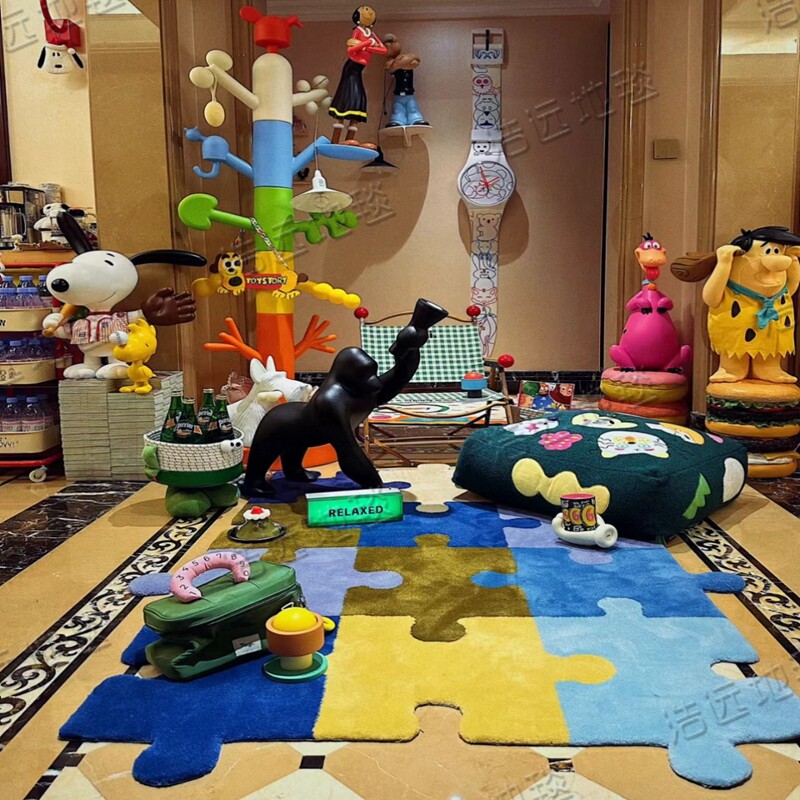 欧美轻奢彩色不规则拼图客厅茶几大地毯意式卧室书房衣帽间床边毯