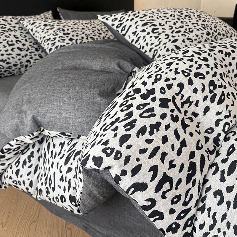 全棉色织提花水洗棉四件套100%纯棉黑白豹纹被套床单床笠2026新款