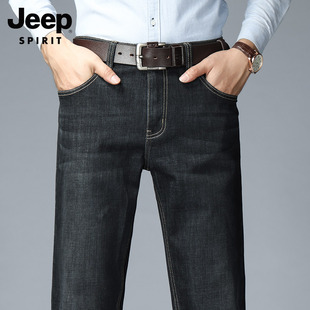 长裤 吉普吉普牛仔裤 黑色商务休闲春秋款 子男士 男直筒宽松弹力裤