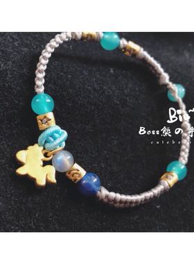 原创设计日月星云电黄金转运珠小木马吊坠编织手绳天河石水晶手链
