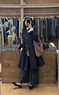 2025秋新款COS极简风黑色风衣外套女中长款宽松休闲百搭伞型大衣