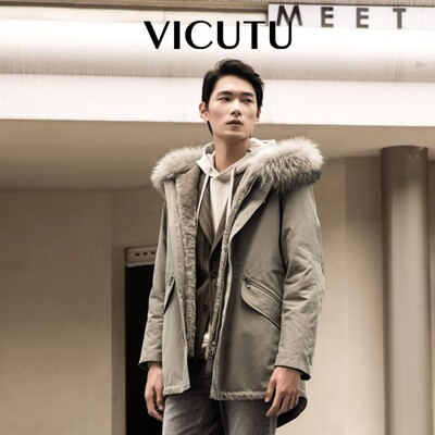 VICUTU连帽加厚男派克服冬季