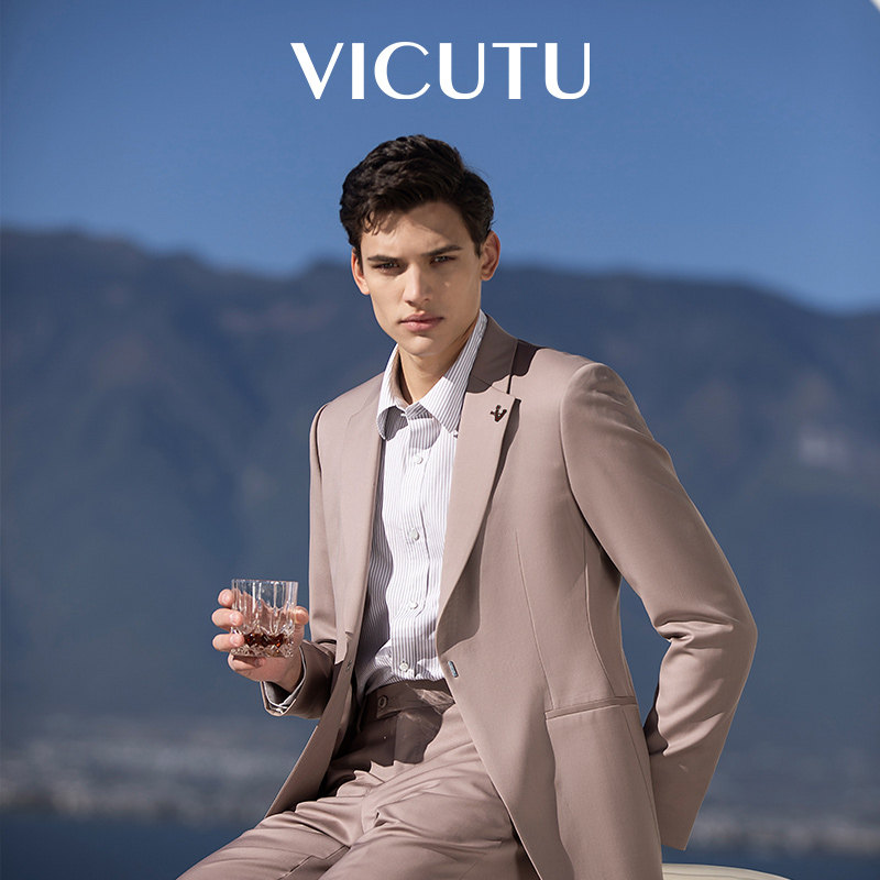 VICUTU/威可多西服上衣新款100%绵羊毛时尚休闲西装外套