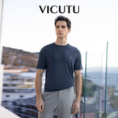穿搭休闲短袖 VICUTU 威可多t恤深蓝色自然垂坠感出汗不粘身夏季 男