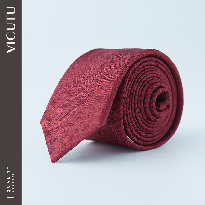 VICUTU/威可多男士领带新款桑蚕丝时尚字母提花婚宴红领带