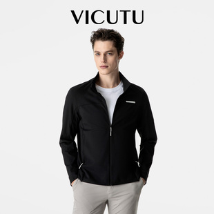 VICUTU/威可多26春夏夹克男春夏款舒适立领拉链黑色百搭外套