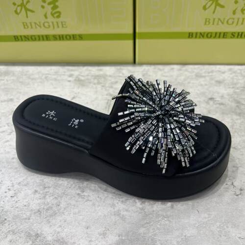 冰洁厚底水钻松糕一字拖女夏百搭