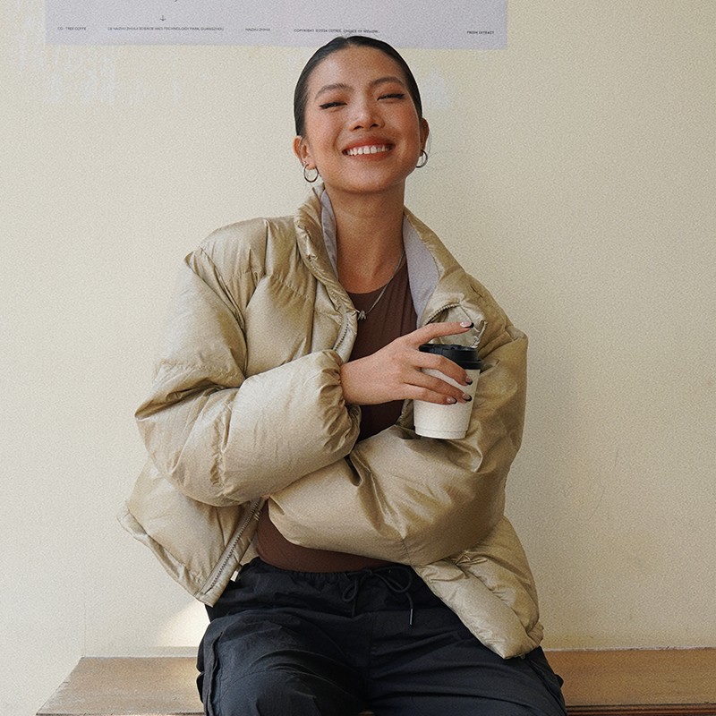 SENDAWAY肯豆风短款白鸭绒羽绒服