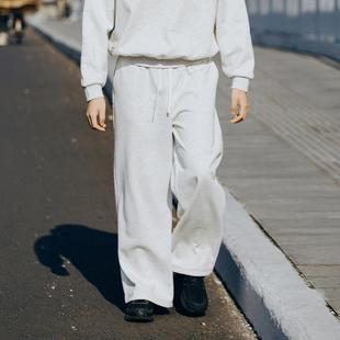 SENDAWAY重磅加绒直筒阔腿卫裤加厚高克重百搭灰色男女同款