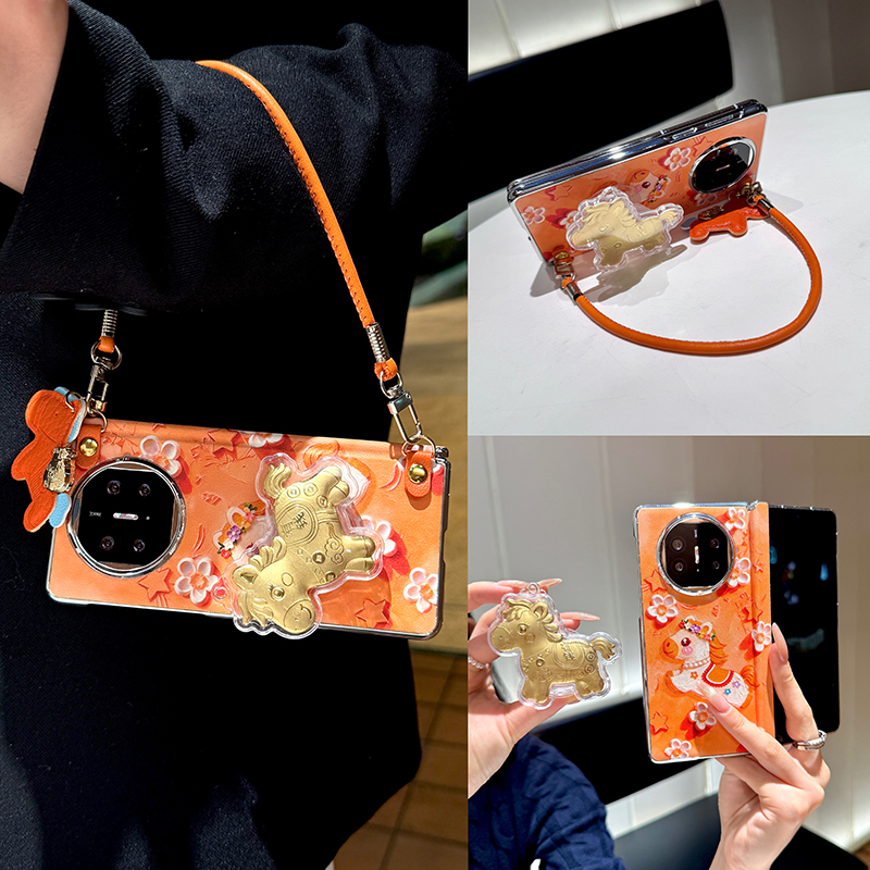 马上有钱支架适用华为matex7手机壳折叠屏电镀新款matax6典藏版外壳metex5套中轴保护高端皮纹metax3马年女款