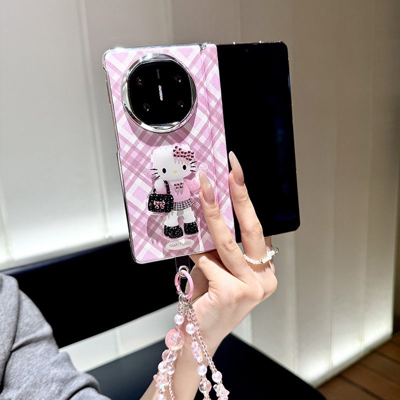 卡通创意可爱支架适用华为matex7手机壳折叠屏电镀新款matax6典藏版外壳metex5套中轴保护高端皮纹metax3女款