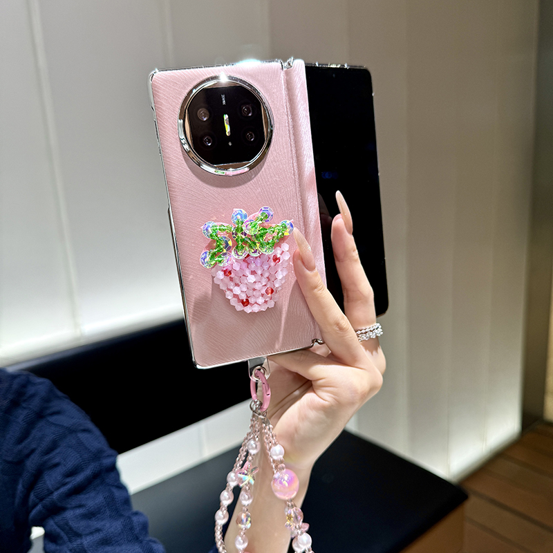 草莓支架适用华为matex5手机壳折叠屏电镀新款matax6典藏版metex7中轴保护全包防摔metax3外壳X6套女款带手链