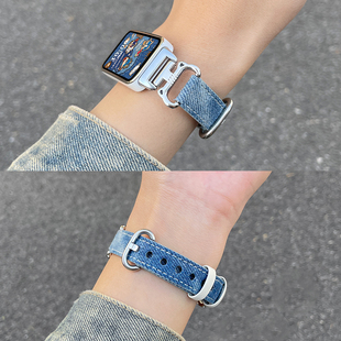 女生ins时尚 psnld适用华为手环10 9表带创意猫耳复古牛仔华为8运动band7智能6pro荣耀手环9替换腕带秋冬新款