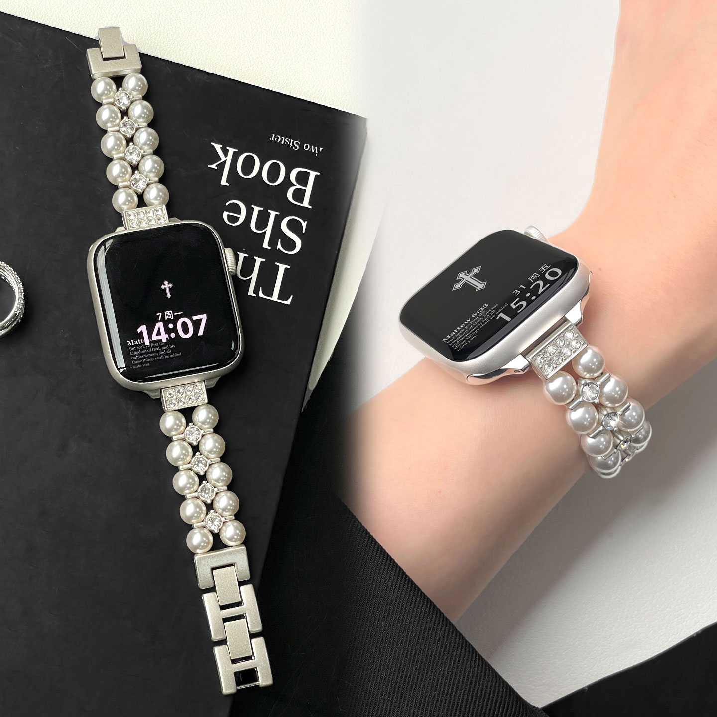 适用华为fit4手表表带新款表链华为watchfit3表带女士夏天fit2高级感fitnew珍珠手链时尚运动手表pro替换腕带