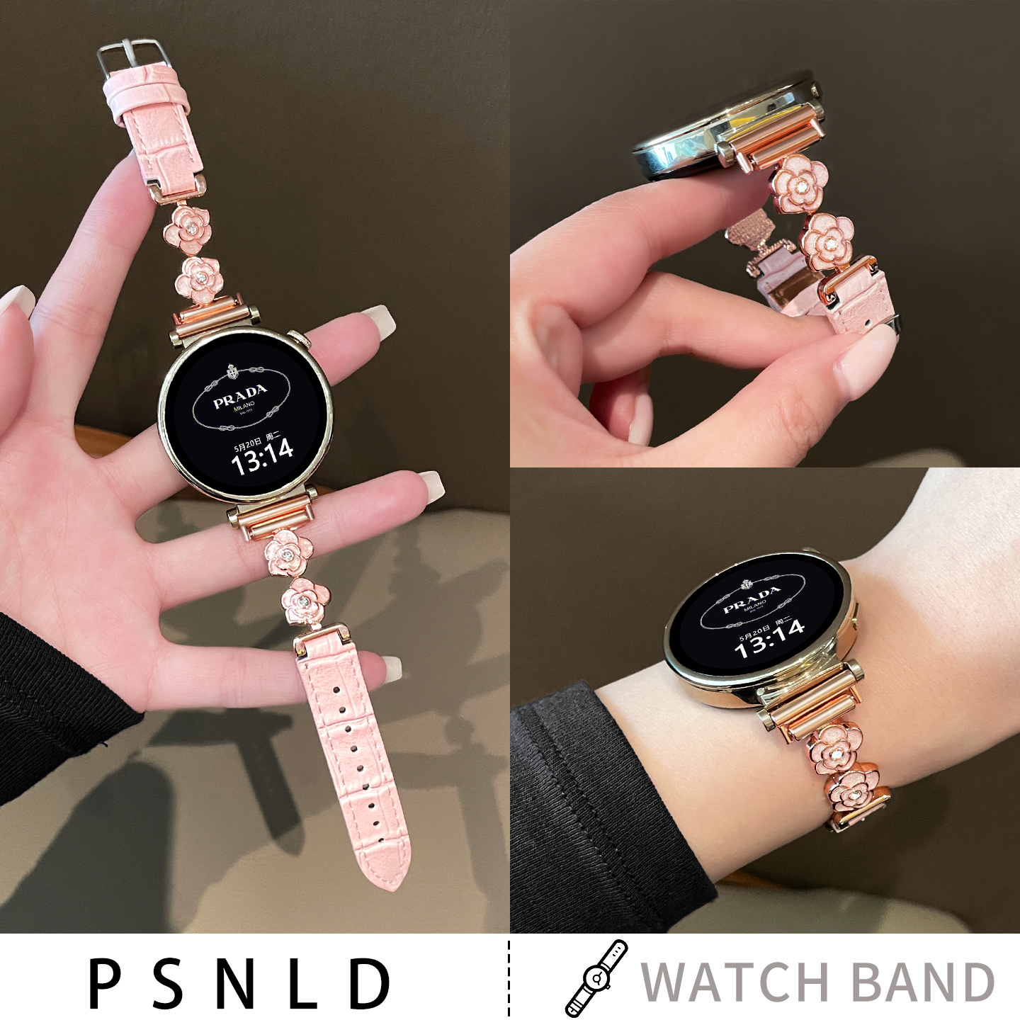 鎏金山茶花皮质oppo手表带psnld