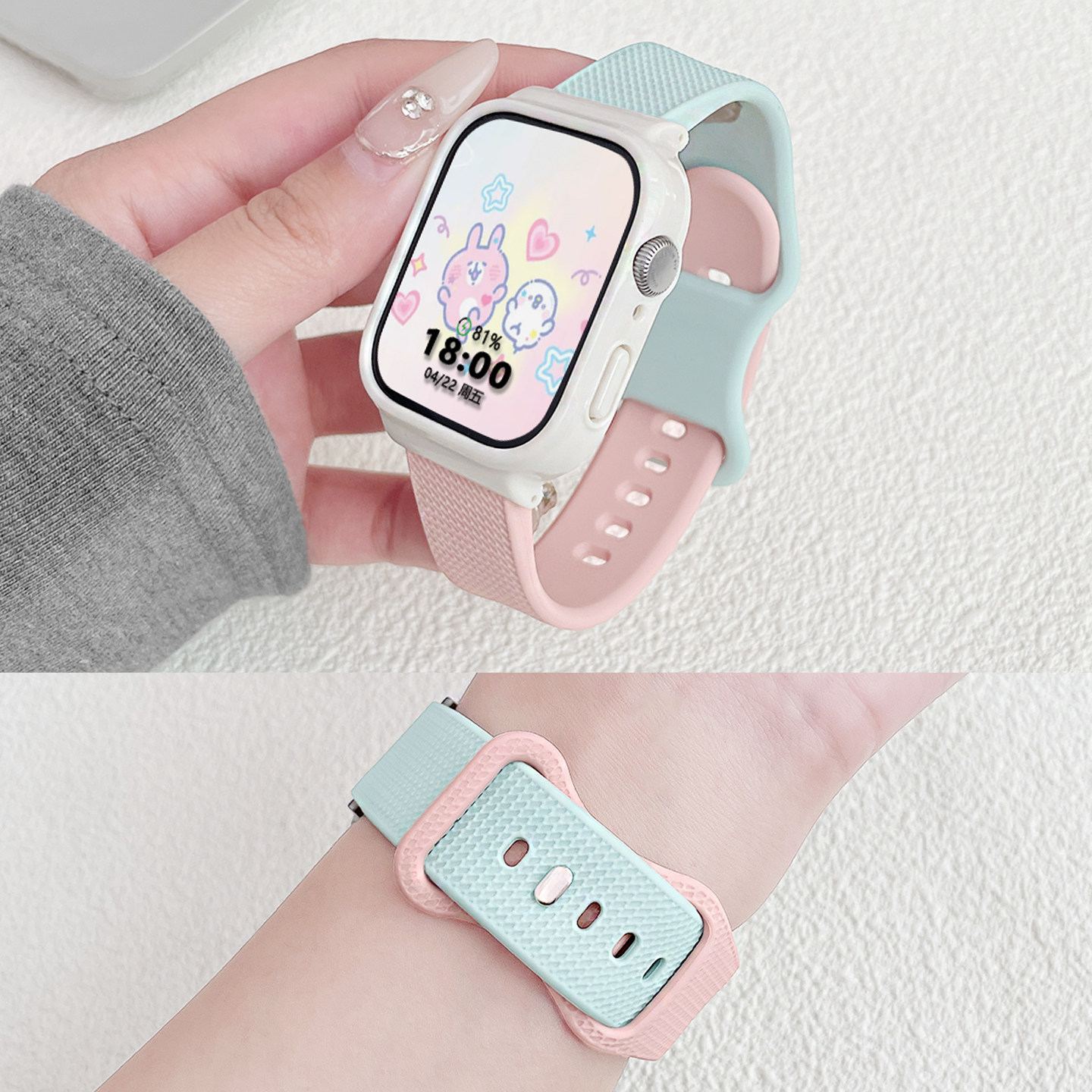 适用红米watch6表带小蛮腰反扣格纹硅胶小米红米手表watch5/4手表带运动女生redmiwatch3智能青春版保护表壳