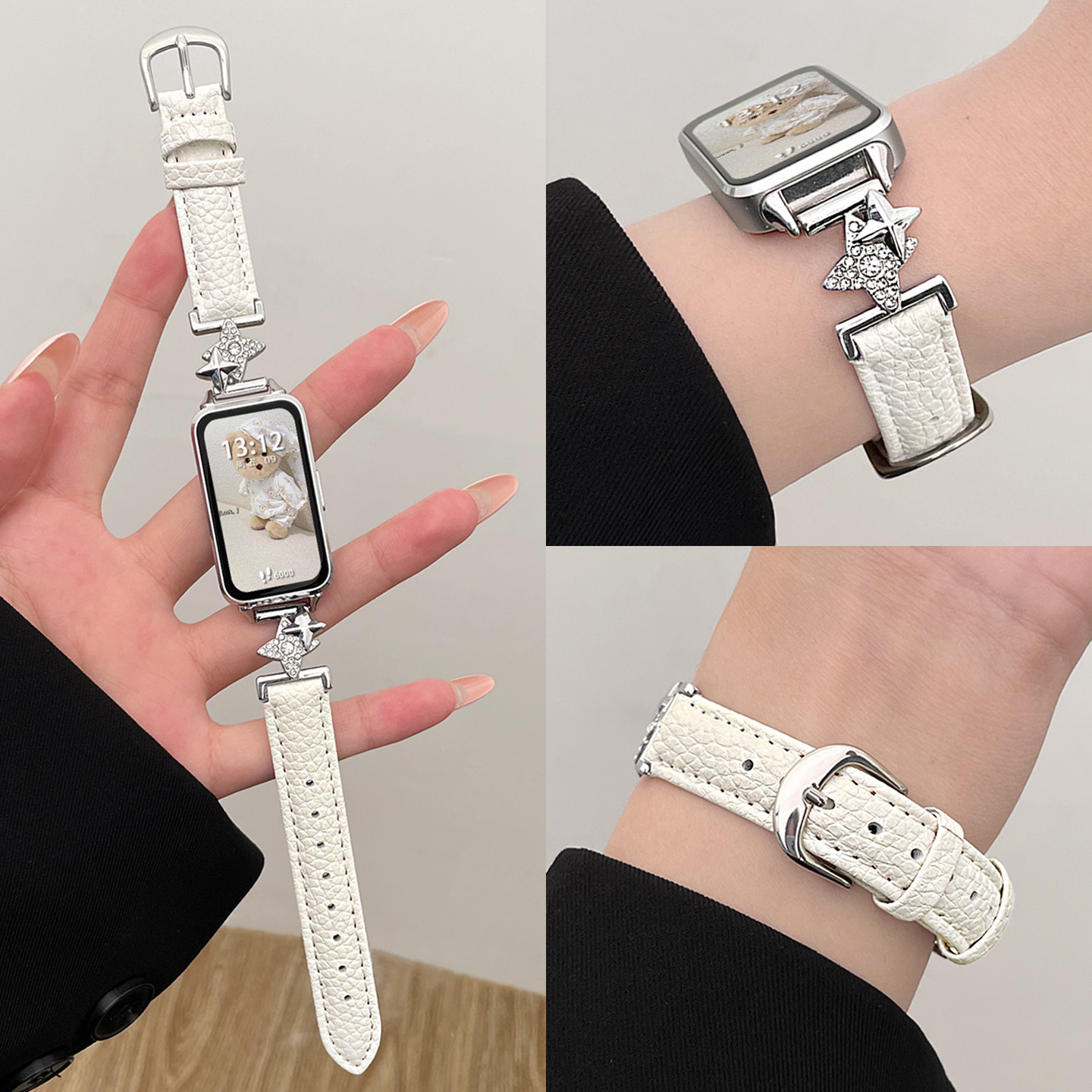 华为表带双子星荔枝纹皮质psnld