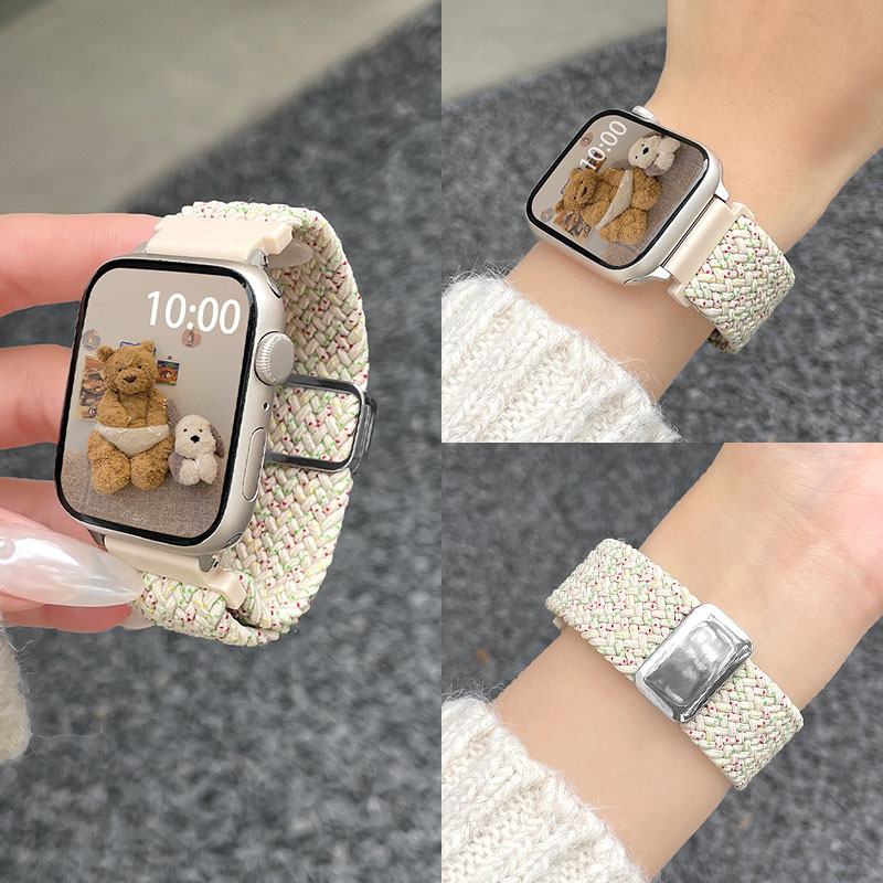 适用苹果applewatch10表带尼龙编织s9磁吸s8女生s7运动iwatchse智能手表带s6时尚s5小众s4夏天ultra2配件表壳