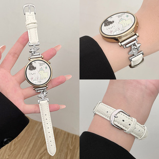 适用oppo手表watchx2mini表带双子星荔枝纹皮质watchS新款 se替换腕带 手表带女表小众秋冬X智能4pro运动3