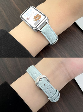 适用华为手环10手表带链荔枝纹皮质9nfc版女生华为band8/7智能运动手腕带荣耀10手表表带秋冬拼色轻奢时尚