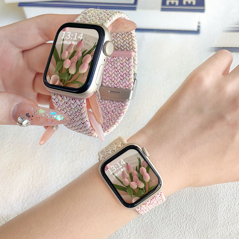 适用苹果iwatch9/8/7/6手表表带尼龙编织秋冬女生s8s7s6手表带iwatchse创意iphonewatch九代可爱applewatchs8-封面