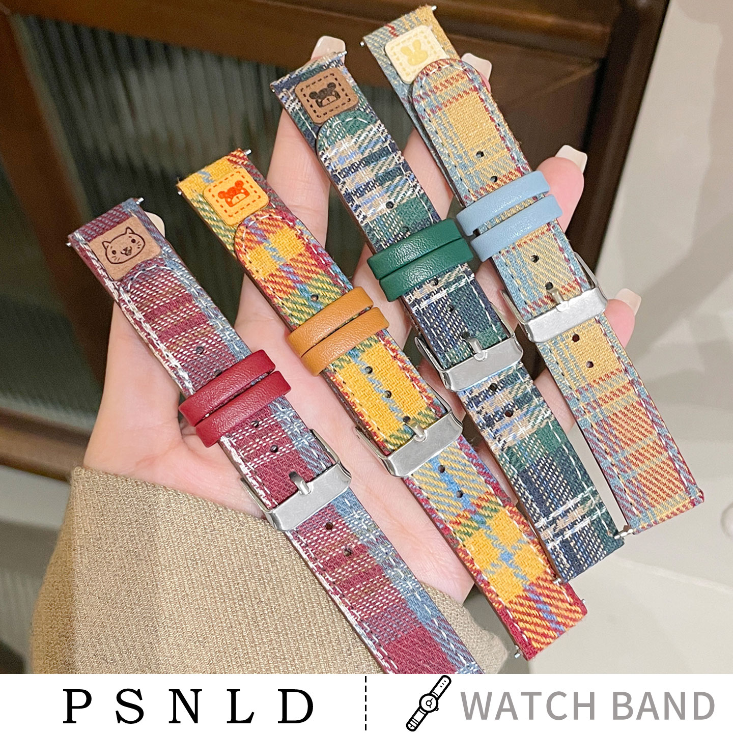 小米watch表带可爱格纹皮质psnld