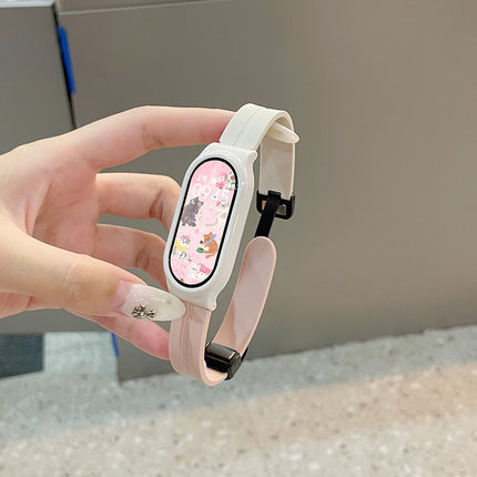 psnld适用小米手环8/7表带10/9腕带拼色硅胶磁吸小米6/5/4/3nfc腕带女生夏天小米智能运动透气八七六代替换带