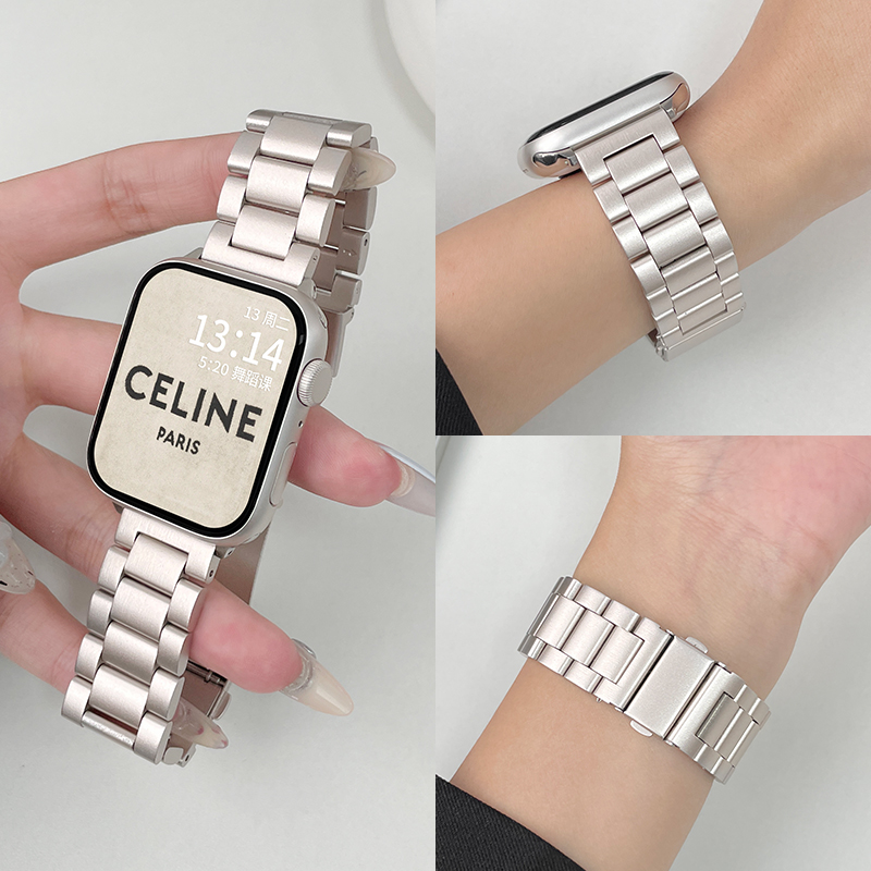 适用iwatch9手表带s10金属不锈钢s8苹果手表表带s9新款applewatch表带s7女生s6夏天s5小众iwatchse表带高级