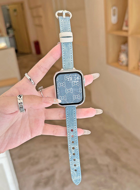 【复古牛仔】适用苹果iWatchs9表带s10新款牛仔帆布appleWatch se/Ultra表带男女创意个性苹果手表s8s7s6腕带