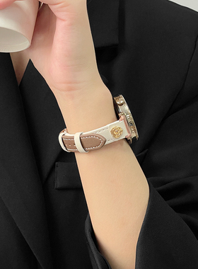 适用华为gt5表带gt6新款gt4皮质watch4运动3pro智能gt2表带女生gt荣耀magic2替换表带创意山茶花时尚小众41mm