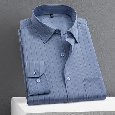 士长袖衫春秋季22306条纹男商务衬正装职业爸爸装中年质免烫百搭