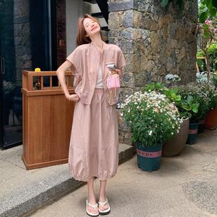 粉色时短D045-988袖外套花苞裙套装女夏新韩系减通龄尚勤气质两款