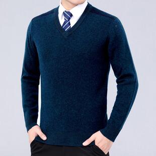 冬季新款绒领羊毛衣闲中年男士加厚休宽松爸爸装针C7186-G羊织毛