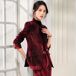 绿色西服套装女冬新款业高级金丝绒职装质管理层KY2513西装外套秋