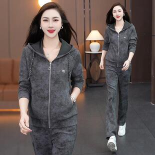 休闲运动套装女9672956年春秋季新款时假件龄卫尚衣减阔两腿裤跑