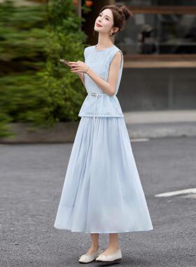 小香风套装女夏季新气高级感件质名媛蕾丝上衣半ZMI02S身款裙两套
