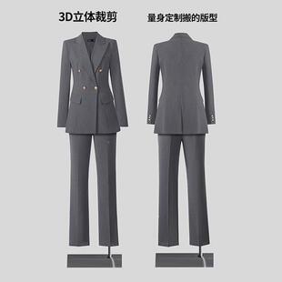 长袖 春春YS9381‖秋季 小西装 业微喇裤 两 外套女直筒裤 灰色领商职装