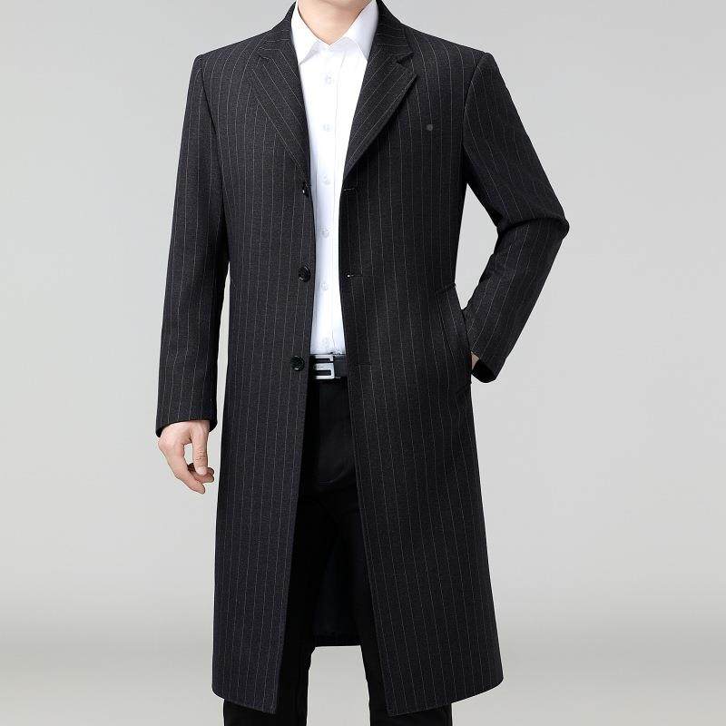 季男士羊秋毛风衣中年爸闲爸装西装领8066-ZZ条纹休套外长款过膝,男装,风衣,淘宝优惠券,粉丝福利购,淘宝优惠卷