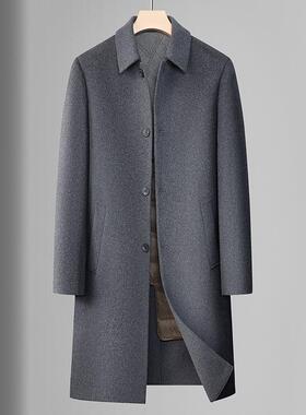 中年男士翻领双面呢胆大衣款冬季新爸爸绒装长款羊毛呢子羽内C850